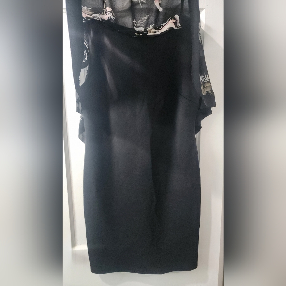 🌷Suzy Shier Black Dress with Blush Floral Asymmetrical Overlay🌷size:XXL - Picture 6 of 6
